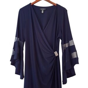 R&M Richards Navy Blue Dress Rhinestone Bell Sleeve Women's Size 16 NWT